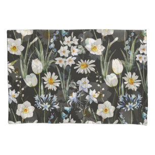 Watercolor botanical, floral spring pattern. pillowcase