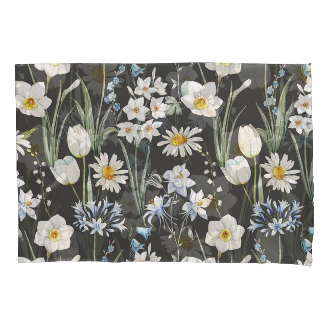 Watercolor botanical, floral spring pattern. pillowcase (Front)