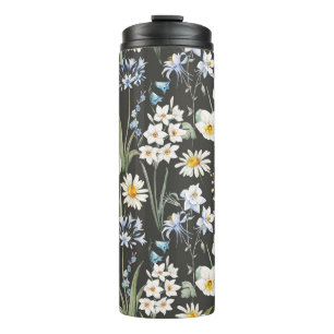 Watercolor botanical, floral spring pattern. thermal tumbler