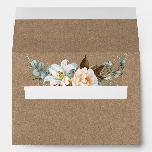 Watercolor Botanical Floral Wedding Kraft Envelope (Back (Bottom))