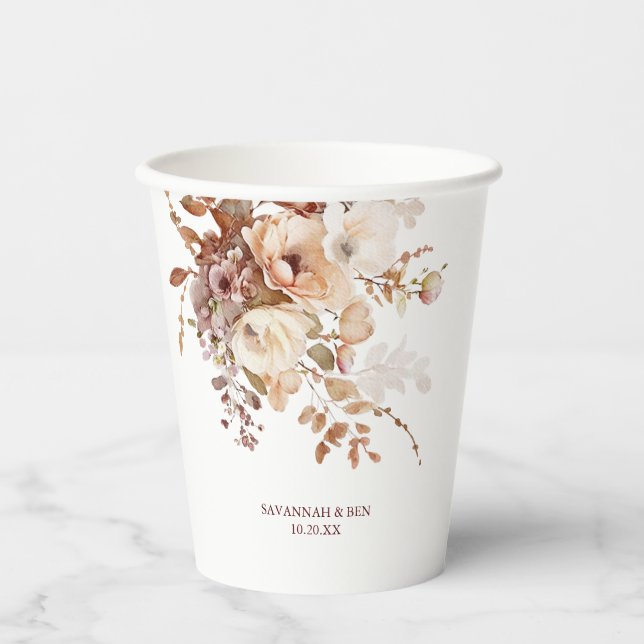 Watercolor Botanical Floral Wedding Paper Cups (Front)