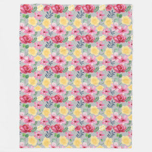 Watercolor Botanical Flower  Fleece Blanket