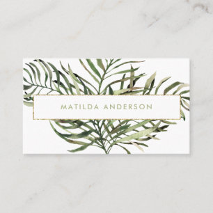 Watercolor botanical foliage and gold details business card