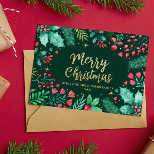 Watercolor Botanical Foliage Christmas Foil Holiday Card