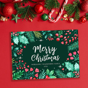 Watercolor Botanical Foliage Christmas Holiday Card