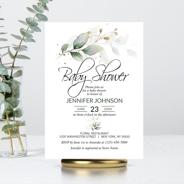 Watercolor Botanical Foliage Greenery Baby Shower Invitation (Watercolor Botanical Foliage Greenery Baby Shower Invitation)