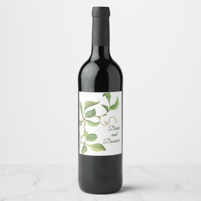 Watercolor Botanical Foliage Wine Label (Front)