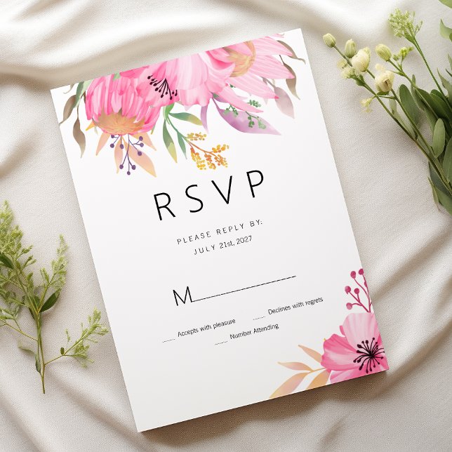 Watercolor botanical garden floral RSVP Invitation (Watercolor botanical garden floral RSVP )