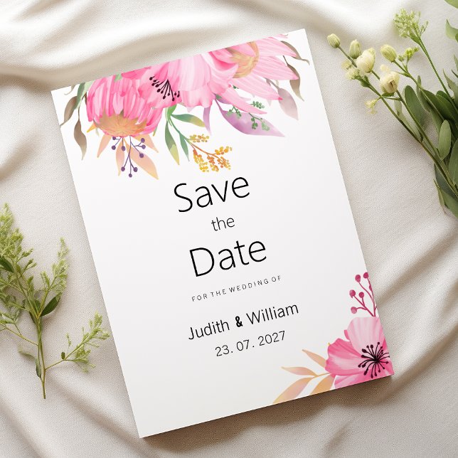 Watercolor botanical garden floral Save the Date Invitation (Watercolor botanical garden floral Save the Date )
