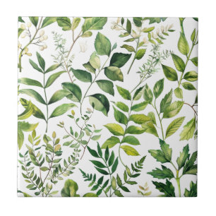 Watercolor Botanical Green leaves  Ceramic Tile