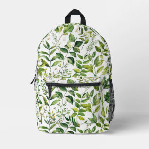 Watercolor Botanical Green leaves Printed Backpack
