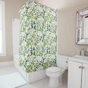 Watercolor Botanical Green leaves Shower Curtain