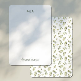 Watercolor Botanical Green Olives Monogram & Name Card