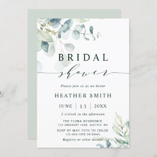 Watercolor Botanical Greenery Bridal Shower Invitation