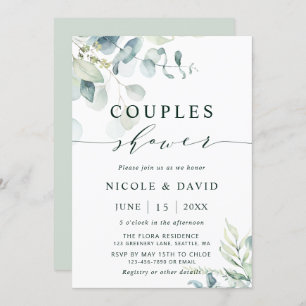 Watercolor Botanical Greenery Couples Shower Invitation