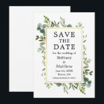 Watercolor Botanical Greenery Eucalyptus Gold Save The Date<br><div class="desc">Modern Elegant Watercolor Botanical Greenery Save The Date Card includes eucalyptus leaves and botanical greenery foliage on a gold frame.</div>