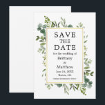Watercolor Botanical Greenery Eucalyptus Gold Save The Date<br><div class="desc">Modern Elegant Watercolor Botanical Greenery Save The Date Card includes eucalyptus leaves and botanical greenery foliage on a gold frame.</div>
