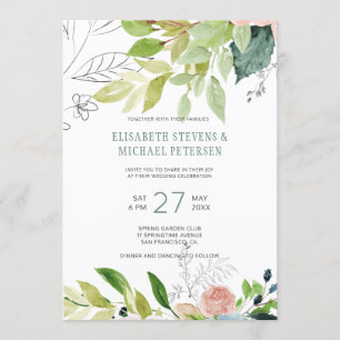 Watercolor botanical greenery foliage wedding invitation