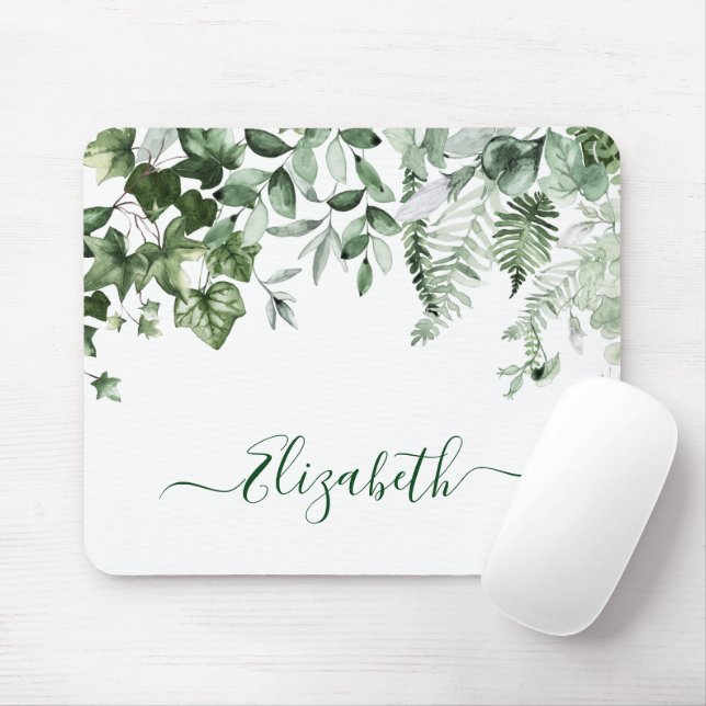Watercolor Botanical Greenery Ivy Ferns Sage Mouse Pad (With Mouse)