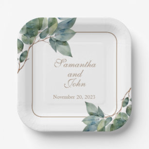 Watercolor botanical greenery  paper plate