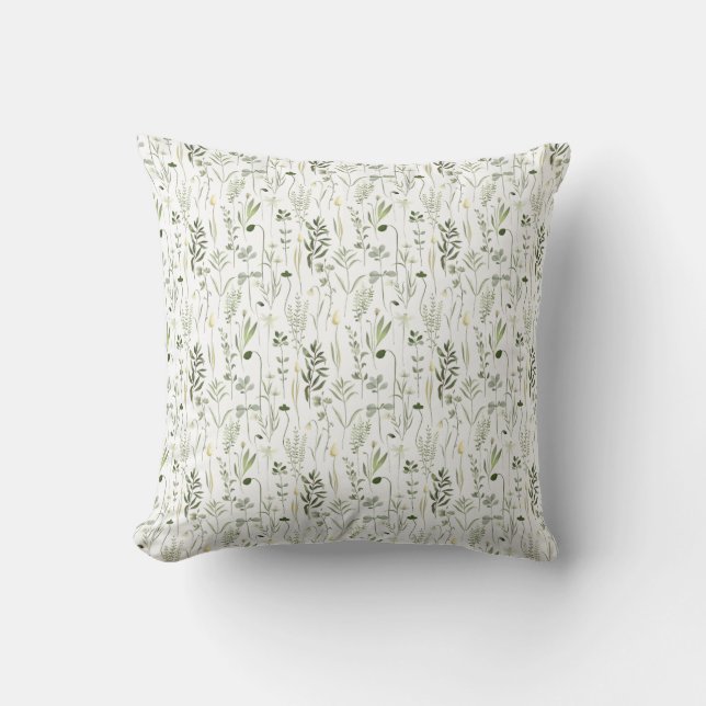 Watercolor Botanical Greenery Pattern Cushion (Front)