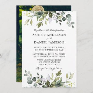 Watercolor Botanical Greenery Photo Back Wedding Invitation