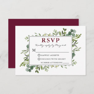 Watercolor Botanical Greenery Wedding Burgundy RSVP Card