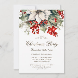 Watercolor Botanical Holly Berries Christmas Party Invitation