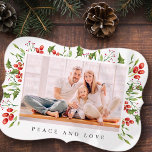 Watercolor Botanical Holly Berry Foliage Christmas Holiday Card<br><div class="desc">Design is composed of modern greenery foliage botanicals in watercolor. Add custom family or pet photo. Add family name and year.</div>