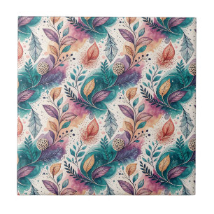 Watercolor Botanical Leaf Fluid Floral Art Pattern Ceramic Tile