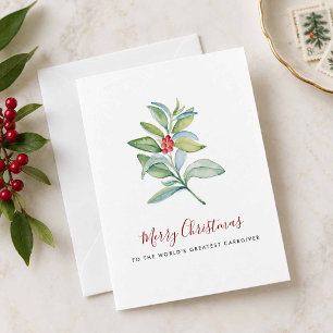 Watercolor Botanical Leaves and Berries Caregiver Holiday Card