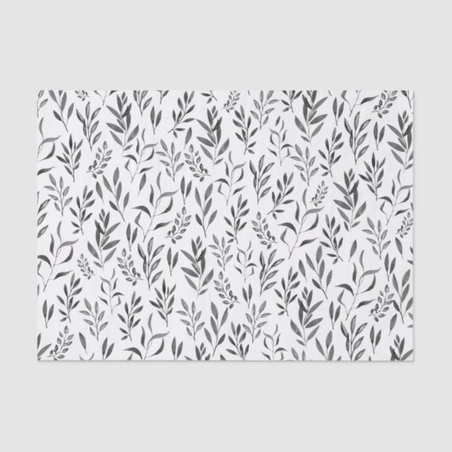 Watercolor Botanical Leaves Black and White  Tissue Paper (Front)