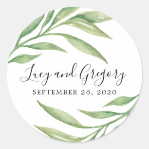 Watercolor Botanical Leaves   Wedding Favour Classic Round Sticker