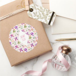 Watercolor Botanical Monogram Wedding Logo Classic Round Sticker