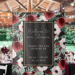 Watercolor Botanical Muted Black Wedding Shower Tapestry