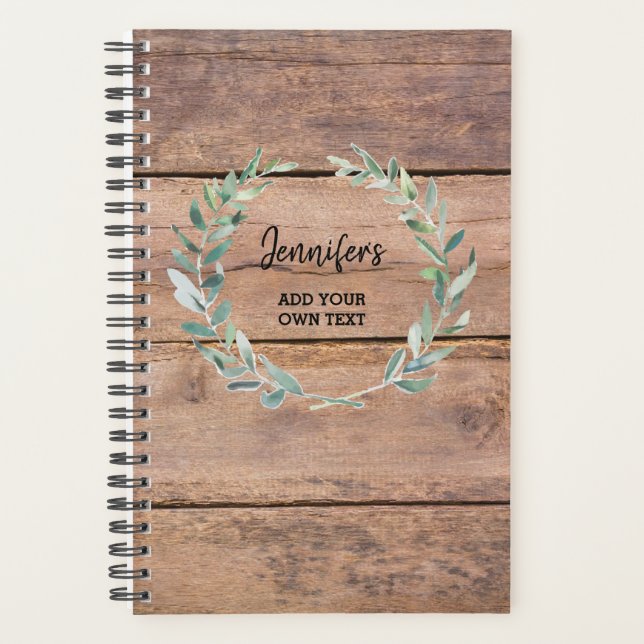 Watercolor botanical olive leaves on wood personal planner (Front)