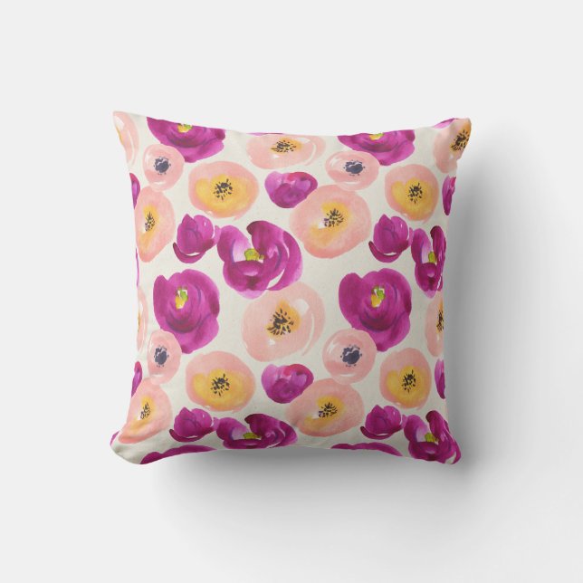 Watercolor Botanical Pattern Cushion (Front)