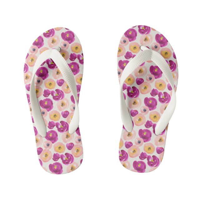 Watercolor Botanical Pattern Kid's Thongs (Footbed)