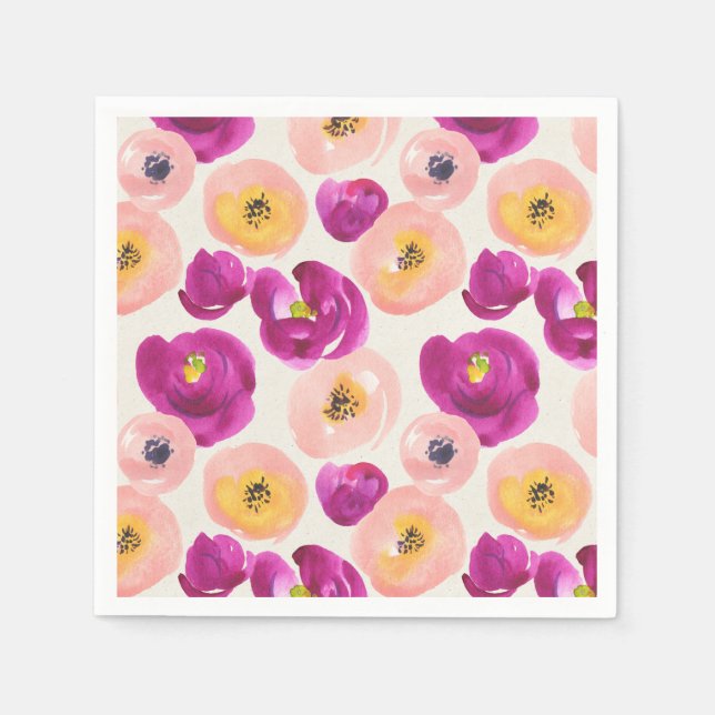 Watercolor Botanical Pattern Napkin (Front)
