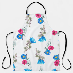 Watercolor botanical pattern of bright pink spring apron