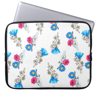 Watercolor botanical pattern of bright pink spring laptop sleeve