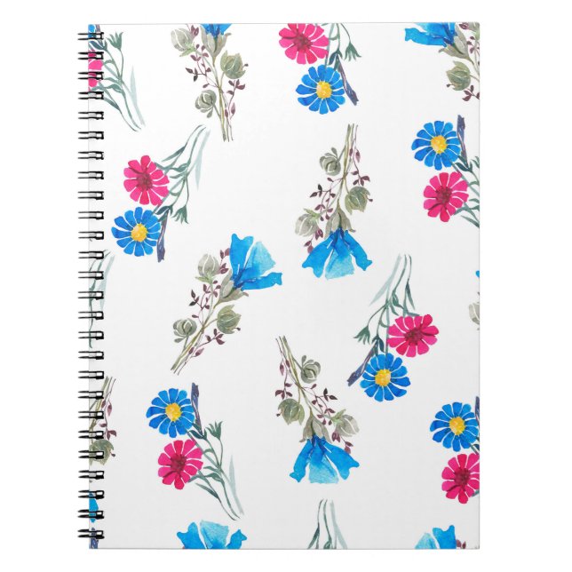 Watercolor botanical pattern of bright pink spring notebook (Front)