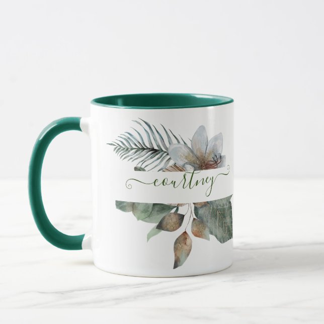 Watercolor botanical personalised mug (Left)