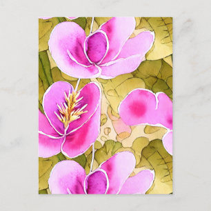 Watercolor Botanical Pink and Gold Flower  Postcard