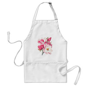 Watercolor Botanical Pink Magnolia Flowers Standard Apron