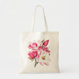Watercolor Botanical Pink Magnolia Flowers Tote Bag