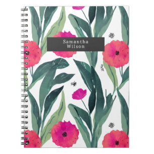 Watercolor Botanical Poppies Floral Pattern  Notebook