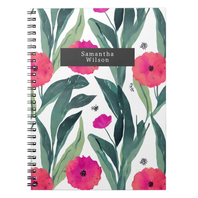 Watercolor Botanical Poppies Floral Pattern  Notebook (Front)