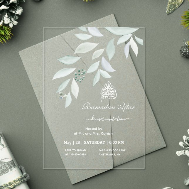 Watercolor Botanical Ramadan Iftar Acrylic Invitations (Creator Uploaded)