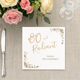 Watercolor Botanical Sage Radiant 80th Birthday Napkin
